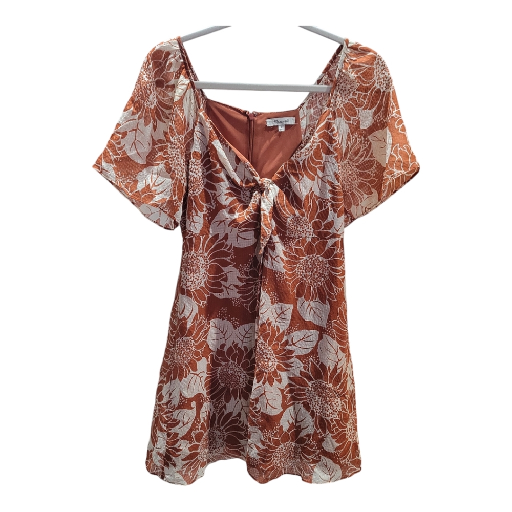 Madewell Silk Sunflower Dress In Orange And Cream Size 2
